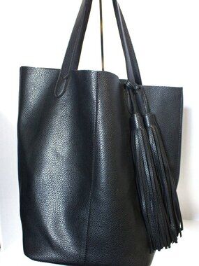 Shirleah, Black Vegan Leather Tote Bag in Large Size, with XL Tassels